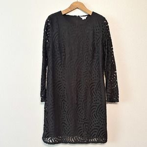 Boden Black Lace Long Sleeve Shift Dress Women’s Size 14 EUC